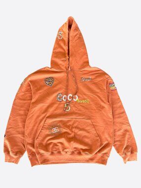 Chanel Pharrell Orange Embroidered Graphics Hoodie